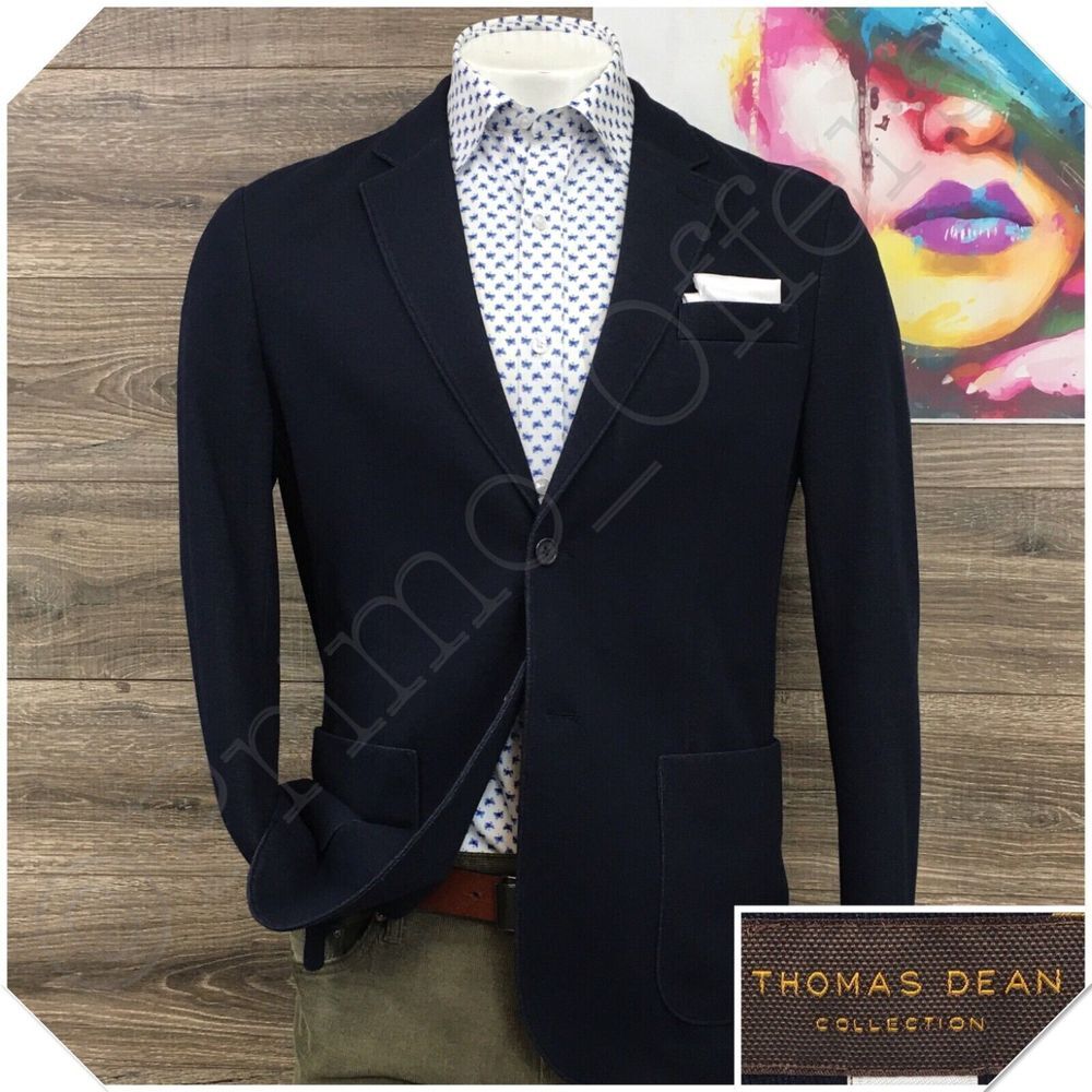THOMAS DEAN Mens Blazer Sport Coat Casual Jacket Size 40R Jersey Cotton Suit
